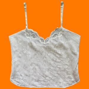 90's vintage ivory white satin lace trim camisole lingerie tank top cami Size 34